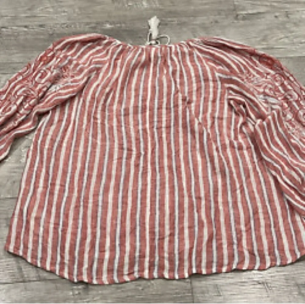 Anthropologie Pink Striped Embroidered Blouse - Picture 10 of 11